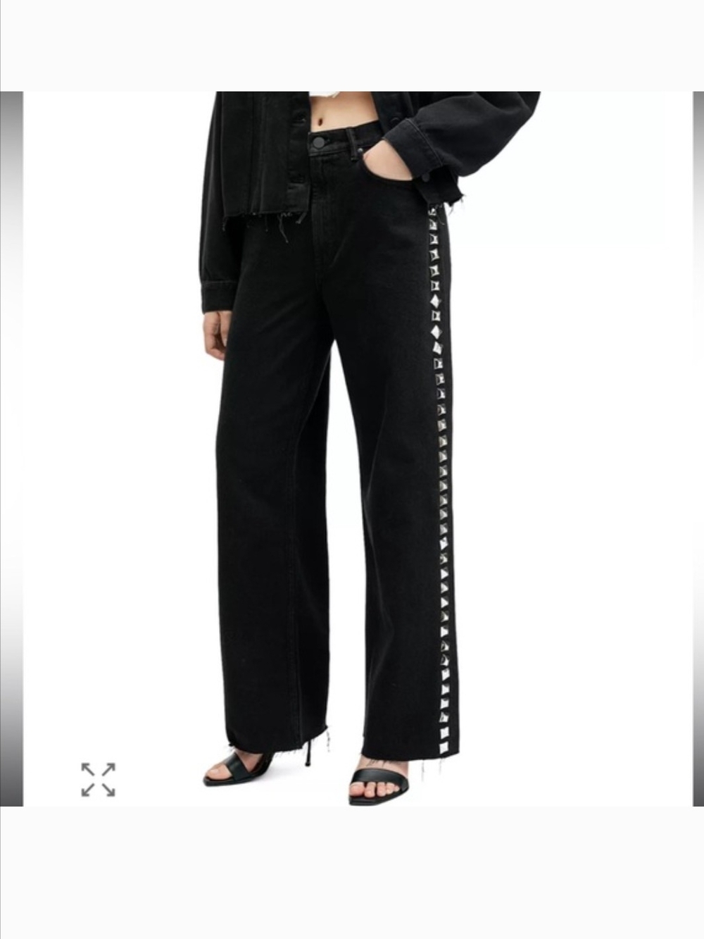 Black Wide-Leg Jeans with Silver Stud Side Trim